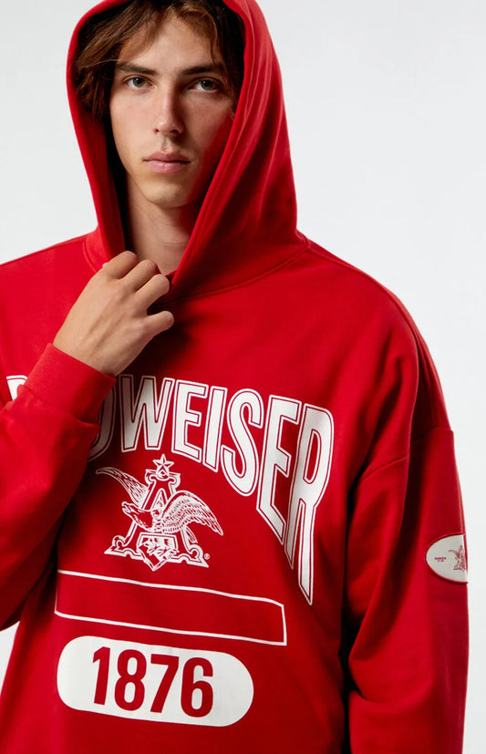 Model wearing Budweiser PacSun Physical Education Hoodie