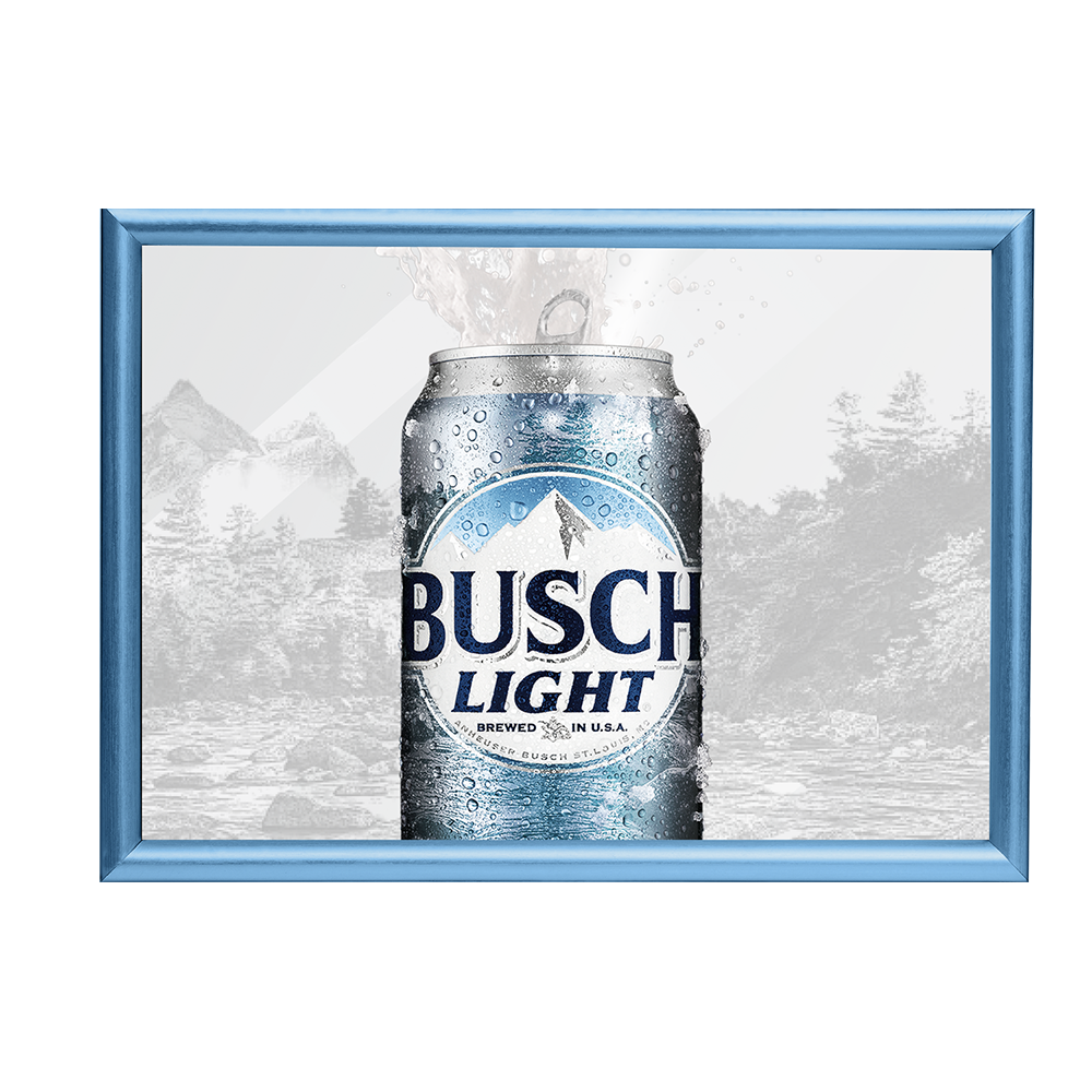 Busch Light iconic mirror, featuring can and mountains