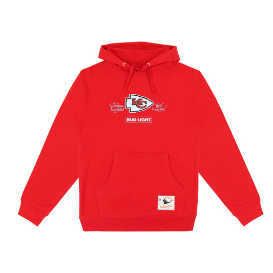 Front view of Bud Light Mitchell & Ness KC Chiefs hoodie