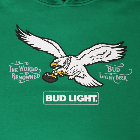 Close up of Bud Light Mitchell & Ness Philadelphia Eagles Hoodie 