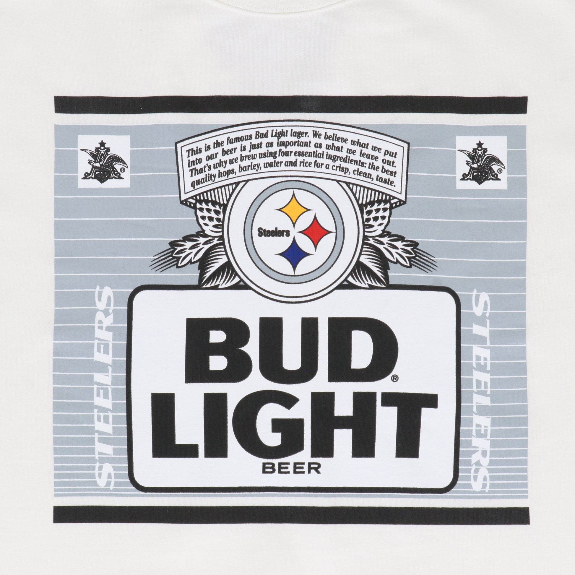 Bud Light Mitchell & Ness Pittsburgh Steelers Hoodie close up of logo