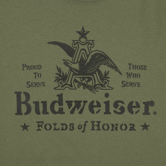 Close up-front view of Budweiser Folds of Honor Stencil Sweatshirt