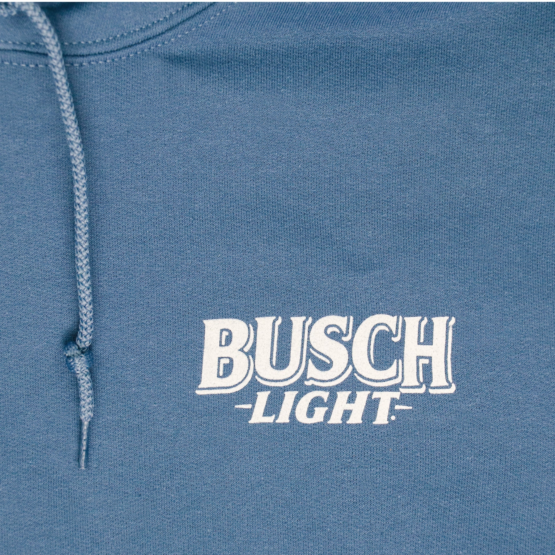 Close up of Busch Light logo on front of hoodie