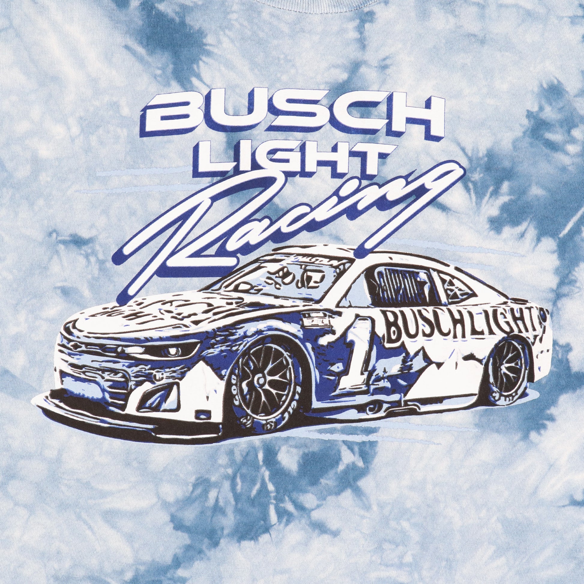 Close-up of Busch Light racing and car front graphic