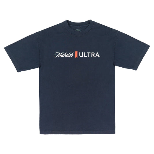 Front view of Michelob ULTRA Essentials navy t-shirt