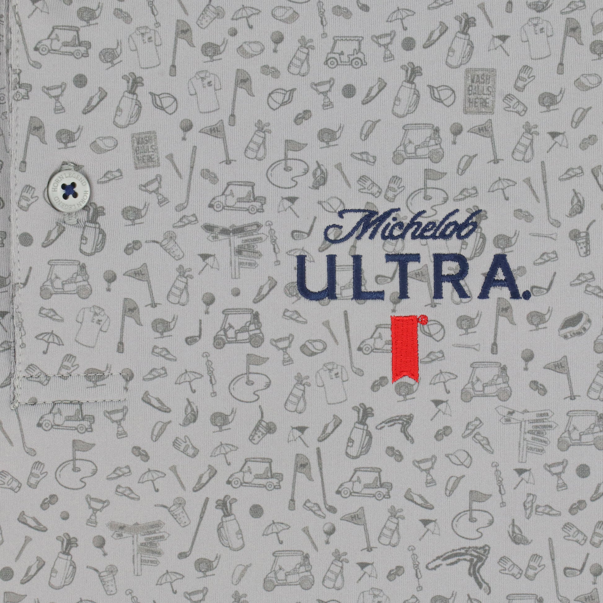 Close up of embroidery on Michelob ULTRA Tonal Golf Polo